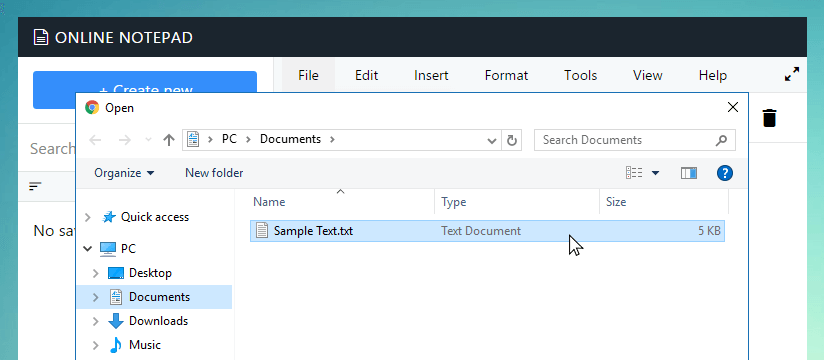 Open file dialog in Tieseo